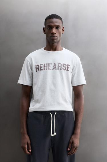 COTTON TEXT PRINT T-SHIRT — Gray marl 2