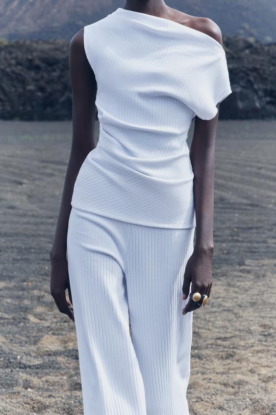 Zara Femme Pantalon Blanc Coton Stretch Coupe Slim Blanc Neuf sans Etiquette