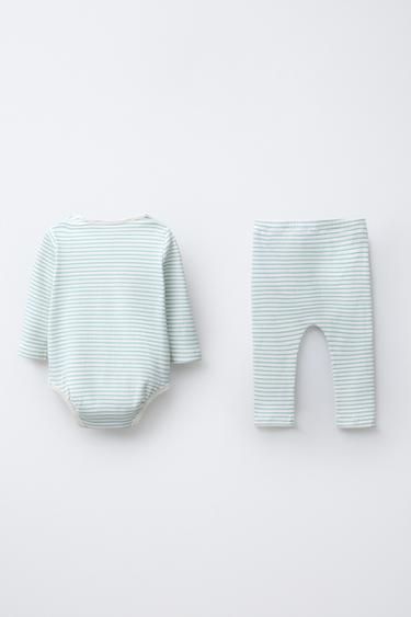 PACK BODY ET LEGGING IMPRIMÉ RAYURES - Vert d'eau de Zara - Image 1