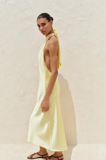 ROBE MIDI HALTER - Jaune clair de Zara - Image 4