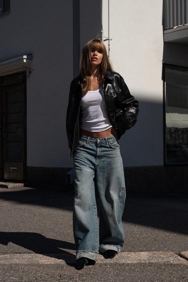JEANS BAGGY FOLDED TRF TIRO MEDIO - Azul de Zara