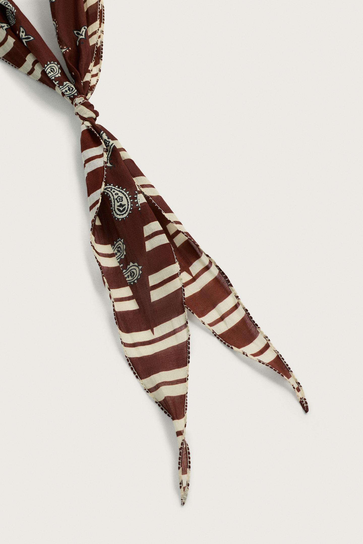 Мужские аксессуары Zara Long Mixed Print Bandana, цвет: Бордовый — фото 5