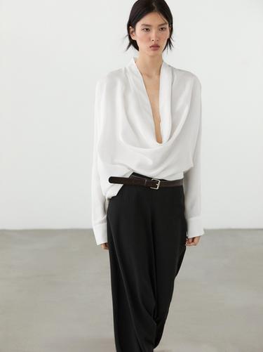 Zara Flowing shirt with cowl neckline detail - White