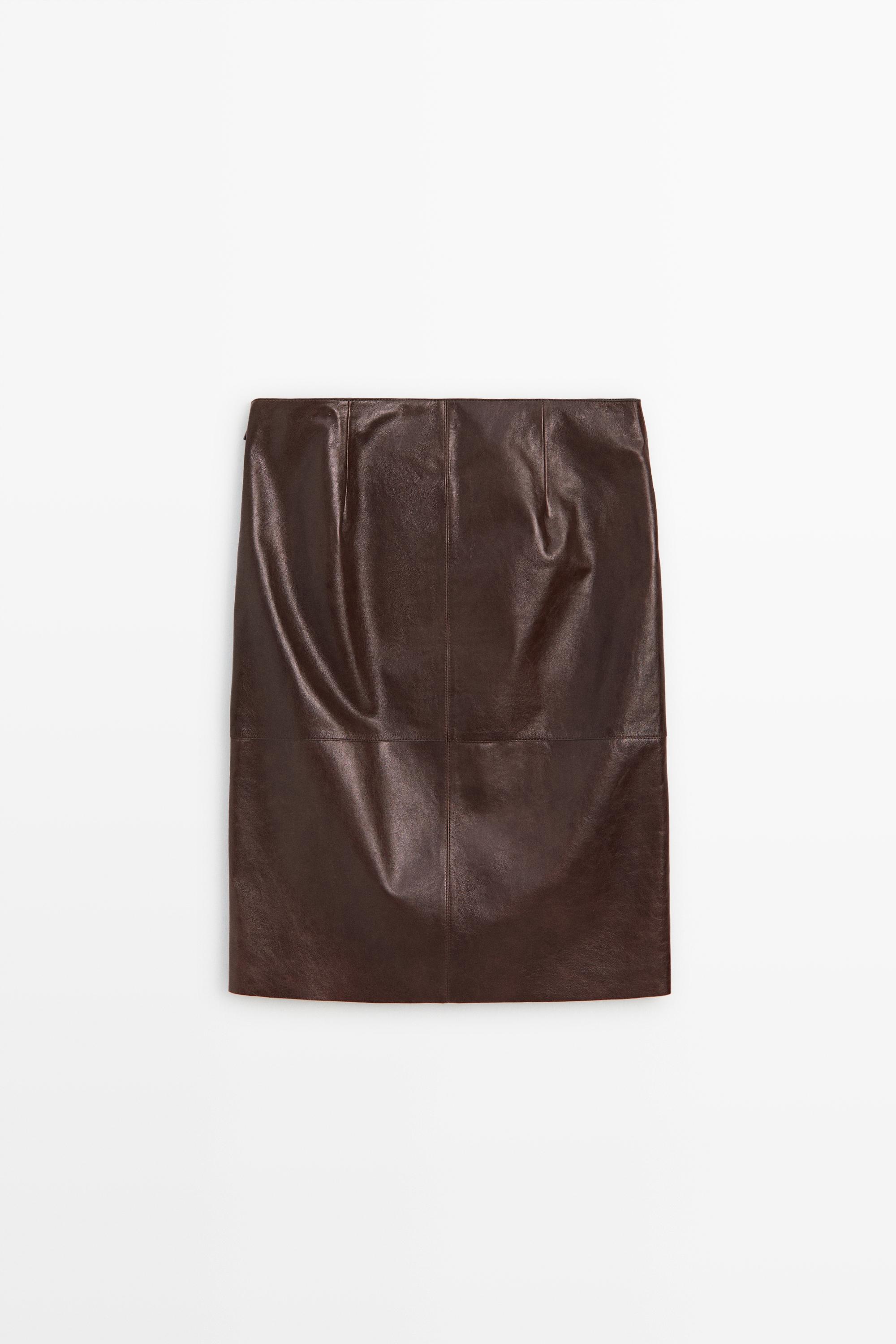 Leather midi skirt with pockets
