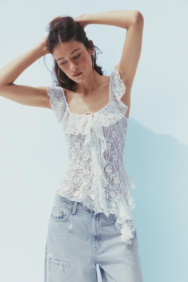 HAUT À VOLANTS EN DENTELLE - Blanc de Zara - Image 2