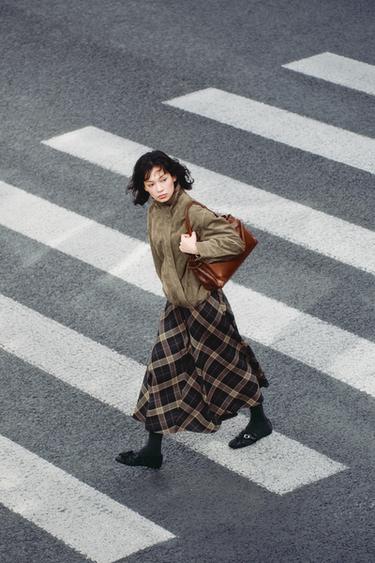 Zara ZARA WOMAN COLLECTION 格紋斗篷半身裙 LIMITED EDITION - 藍色