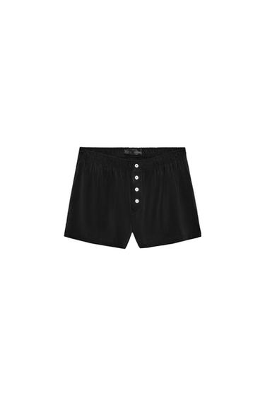 RELAXED SHORTS WITH ELASTICATED WAIST AND BUTTONS - Black by Zara
