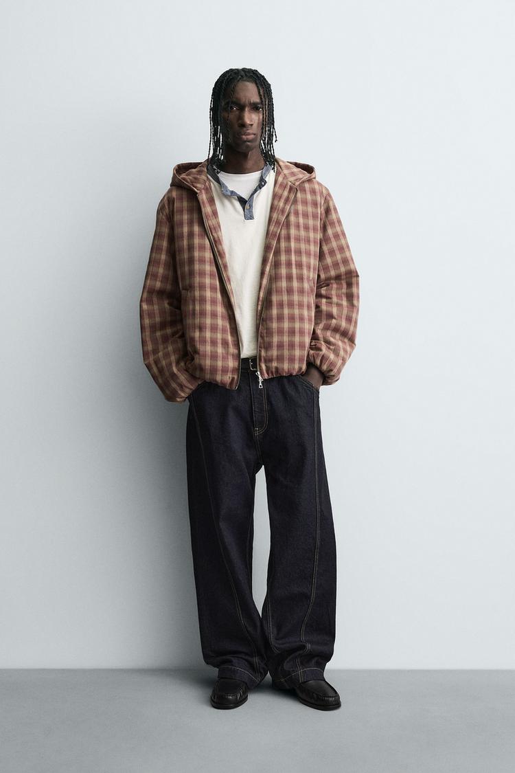 HOODIE CHECK JACKET Reddish ZARA United Kingdom1