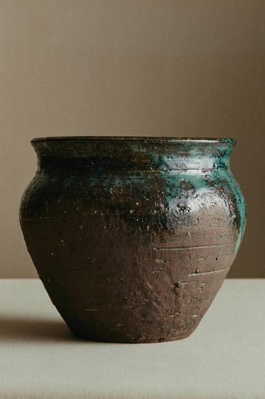 Zara TERRACOTTA DRIP VASE - Khaki