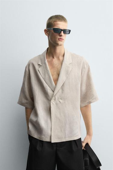 100% LINEN KIMONO SHIRT - Light beige by Zara