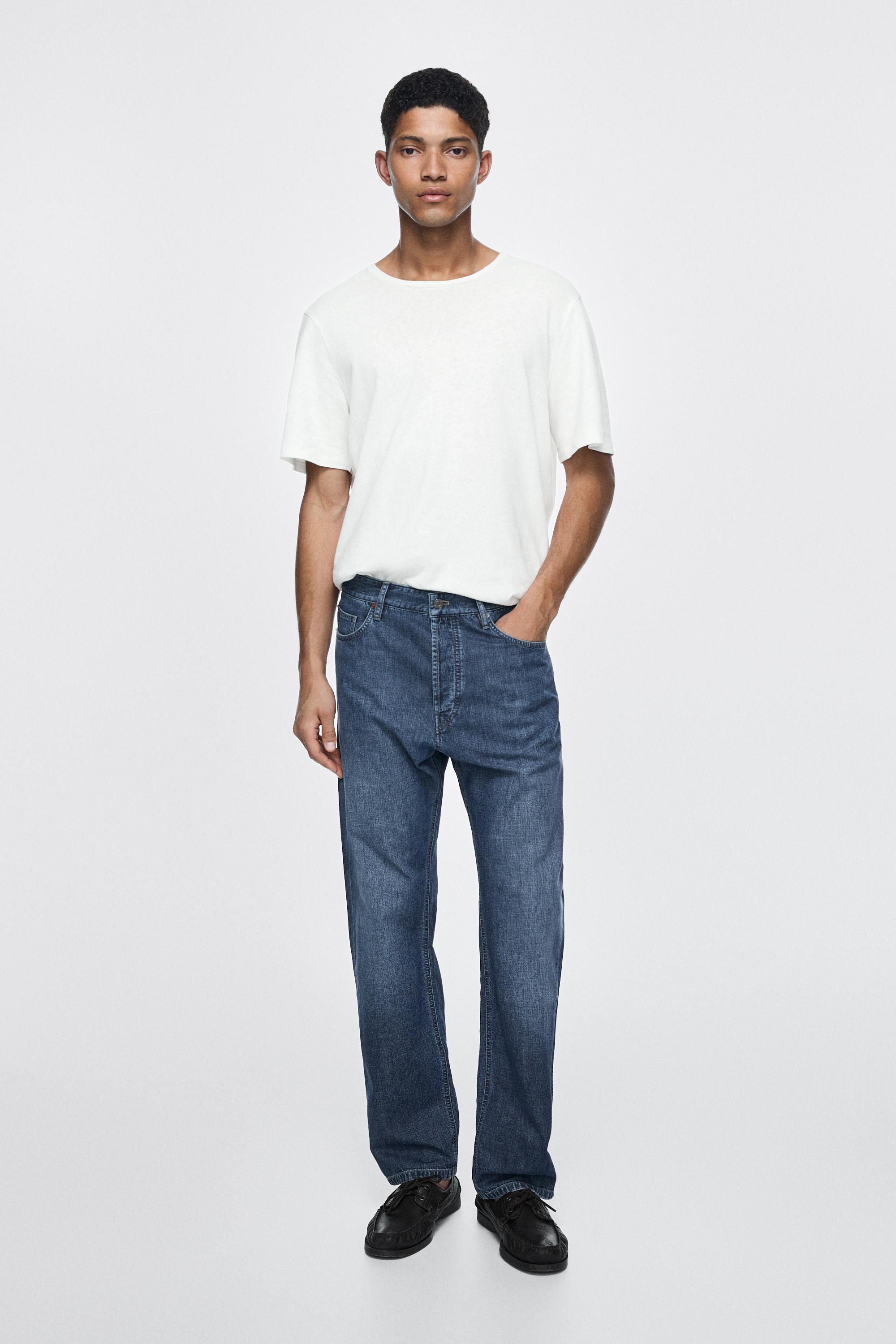 Lightweight straight-leg cotton jeans — Indigo