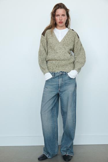 Zara SURPLICE KNIT JUMPER - White / Green