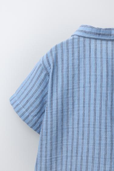 CHEMISE TEXTURÉE À RAYURES - Bleu de Zara - Image 3