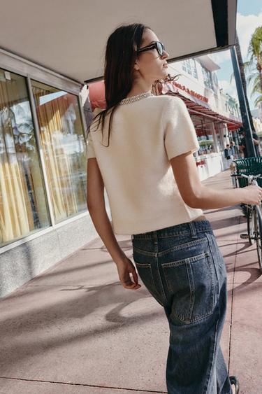 WOOL BLEND JACKET WITH JEWEL NECK - Ecru by Zara - Image 3