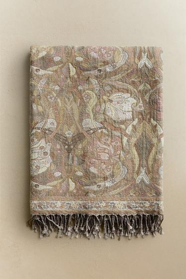 ジャカード 花柄 ブランケットピンクZaraのジャカード 花柄 ブランケット - ピンク 