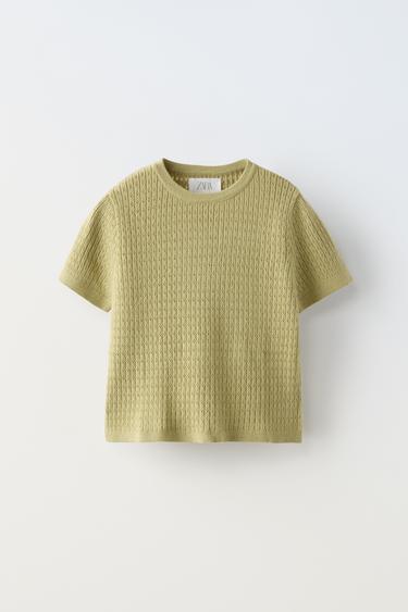 Zara POINTELLE KNIT TOP - Green marl - Image 0