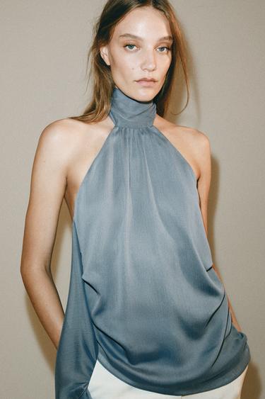 TOP HALTER ASIMÉTRICO ZW COLLECTION - Gris azul de Zara