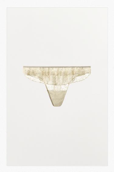 TANGA EN DENTELLE À VOLANTS - Écru de Zara