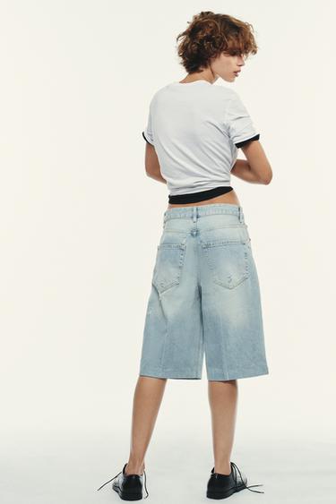 TRF RIPPED MID-RISE DENIM JORTS - Blue by Zara - Image 4