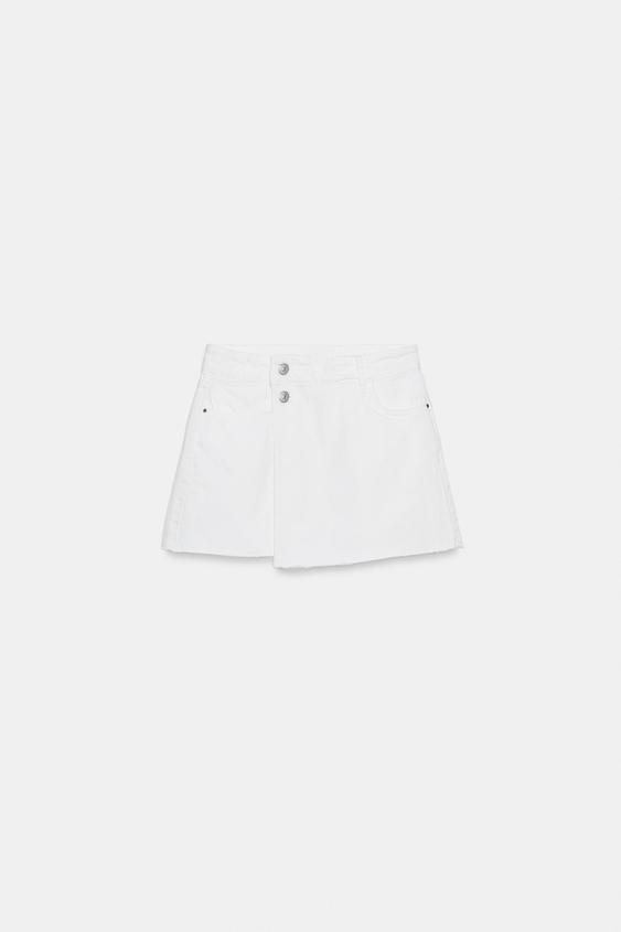 FALDA PANTALÓN CRUZADA DENIM - Blanco de Zara - Imagen 0