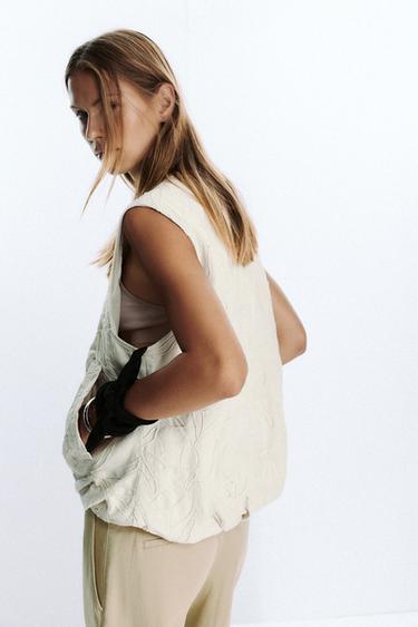 EMBROIDERED GILET - Ecru by Zara - Image 4