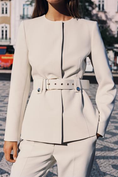 Zara BELTED TAILORED BLAZER - Ivory