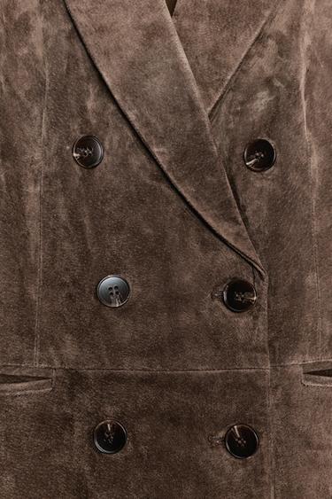BLAZER CRUZADA 100% PIEL - Khaki de Zara