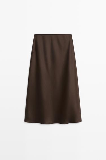 Jupe midi satinée - Marron de Zara - Image 0