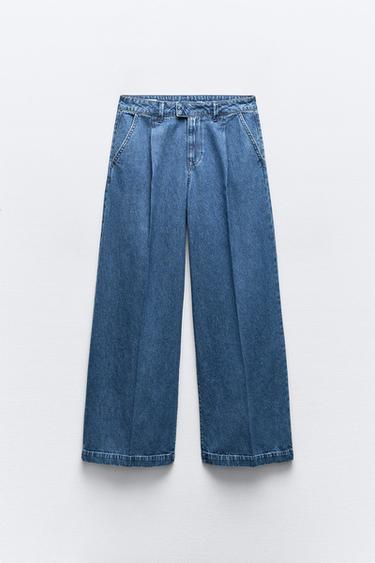 DNY Z1975 WIDE LEG SE STEDN VYSOKM PASEM A ZEVKY - stedn modr od Zara