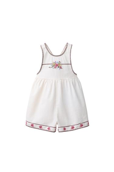 KRATEK KOMBINEZON Z VEZENJEM - Ekru barva od Zare