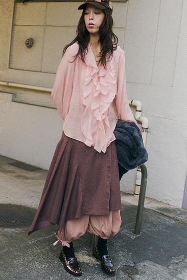 ZW COLLECTION フリルシャツパステルピンクZaraのZW COLLECTION フリルシャツ - パステルピンク 