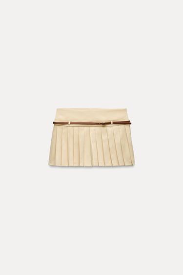FALDA PANTALÓN TABLAS CINTURÓN - Vainilla de Zara