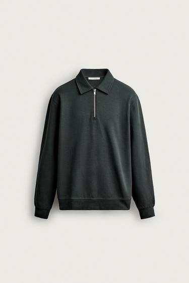 SUDADERA POLO INTERLOCK CREMALLERA - Verde oscuro de Zara