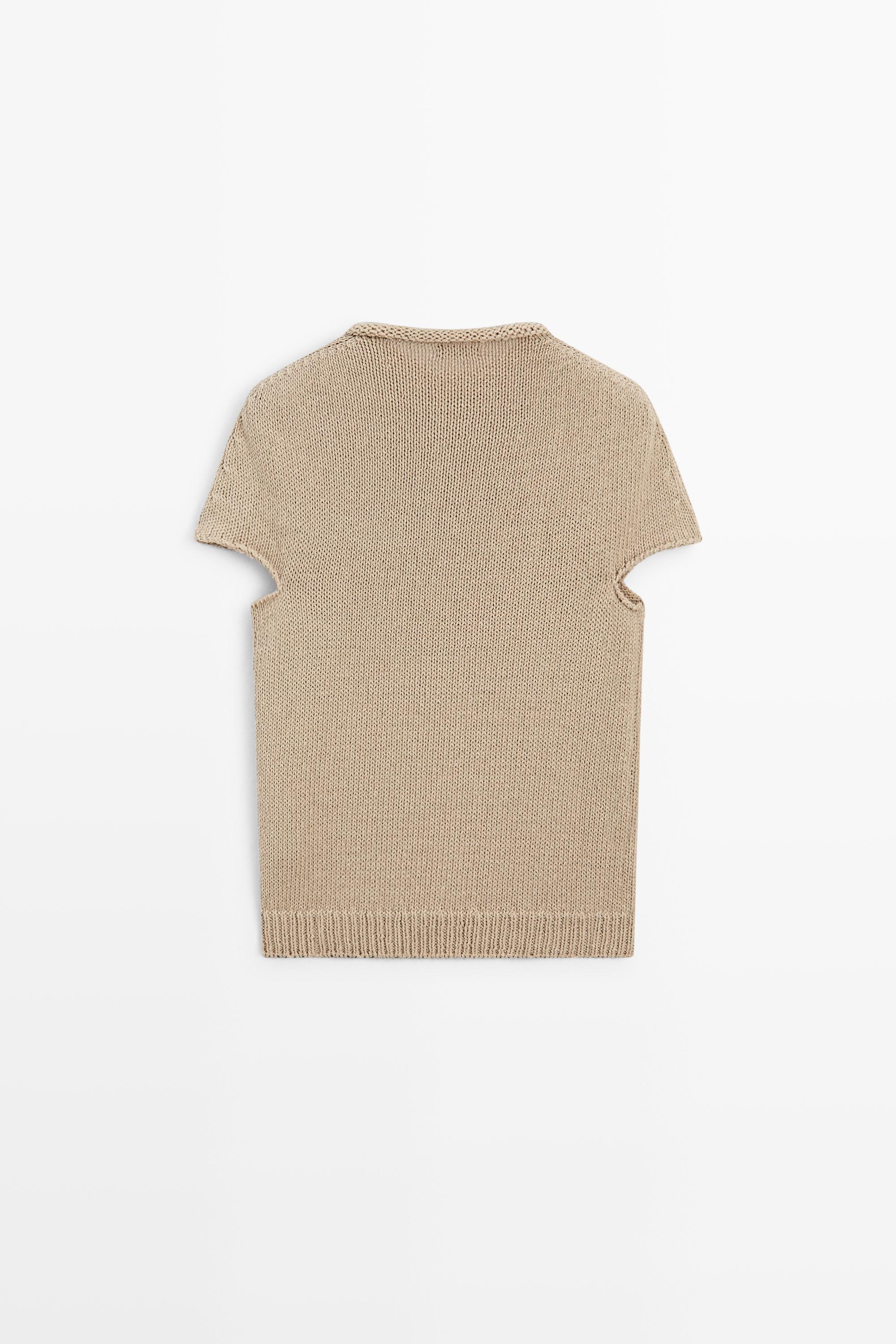 Cotton blend short sleeve roll neck sweater