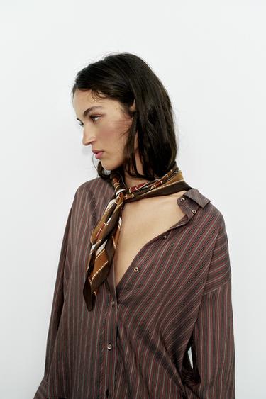 PANO CON SEDA ESTAMPADO XEOMÉTRICO - Marrón de Zara - Imaxe 0