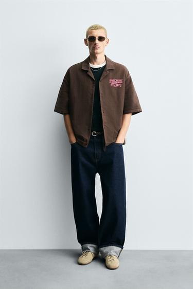 Zara CONTRAST GRAPHIC PRINT SHIRT - Brown