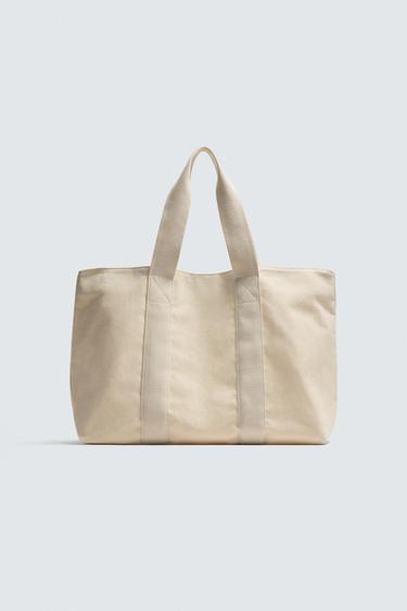 SHOPPER I STOF - Råhvid fra Zara