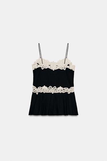 ZW COLLECTION CONTRAST LACE TOP - Black / White by Zara - Image 6