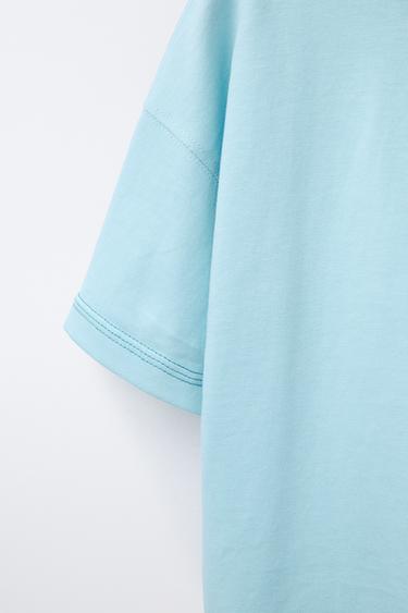T-SHIRT WITH POCKET AND TOPSTITCHING - Sky blue by Zara - Image 3