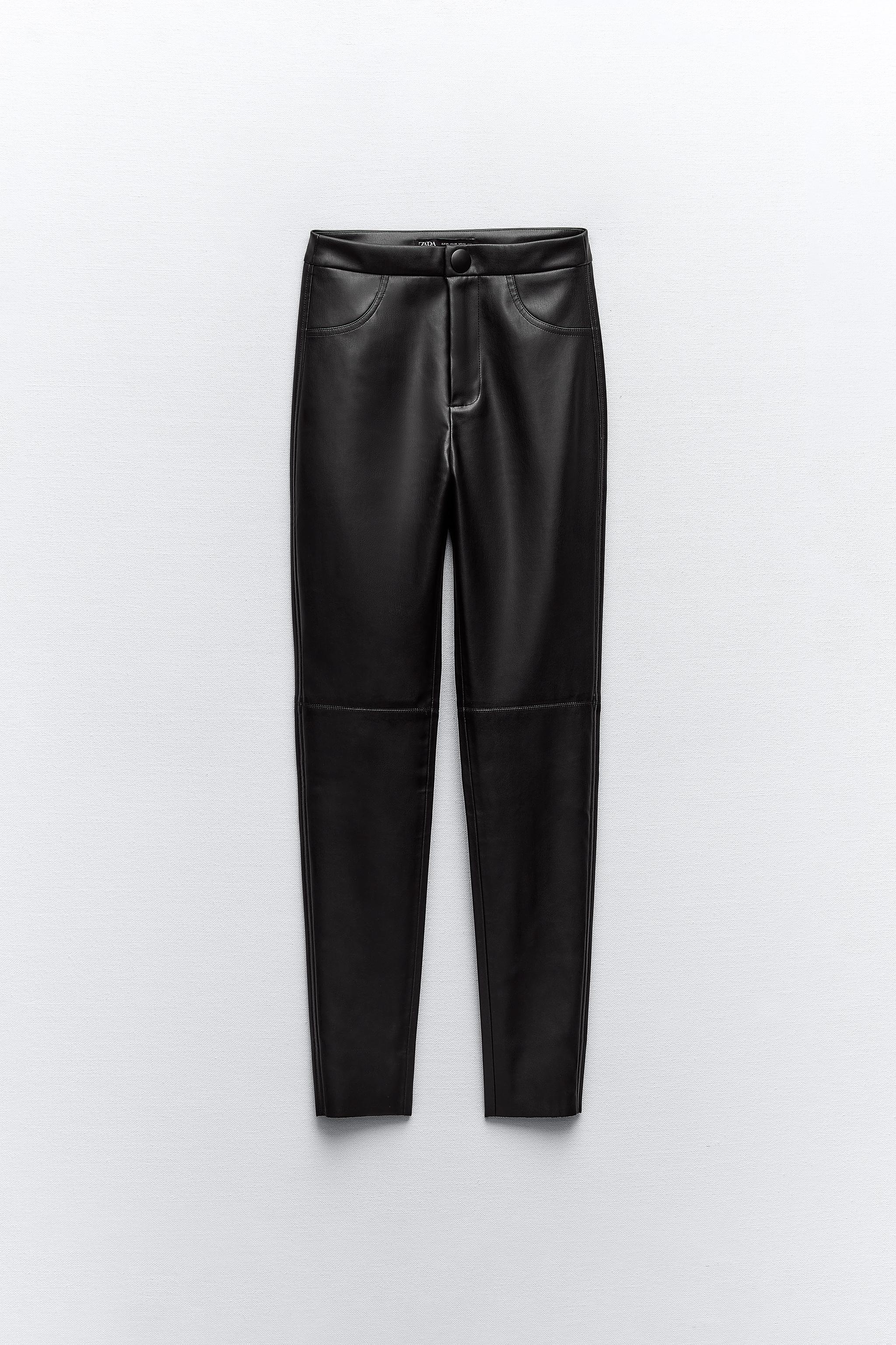 NWT ZARA BLACK Extra Long Faux Leather Leggings Pants Trousers Bloggers M  £34.99 - PicClick UK