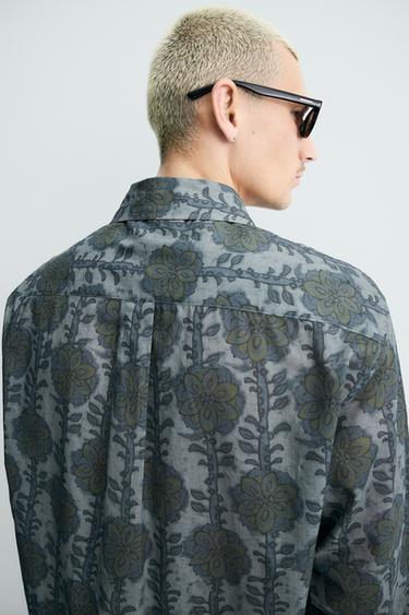 RELAXED FIT FLORAL PRINT SHIRT - Greens by Zara - Image 4