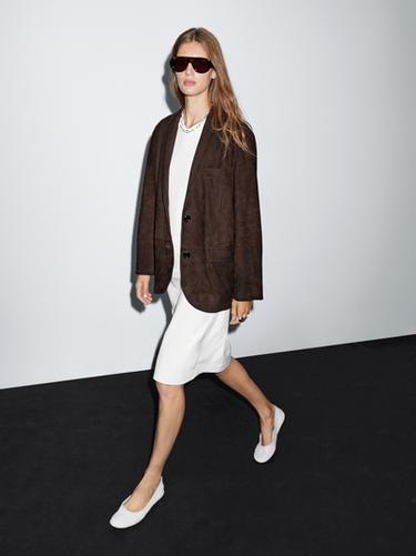 Zara Suede leather blazer - Brown - Image 0