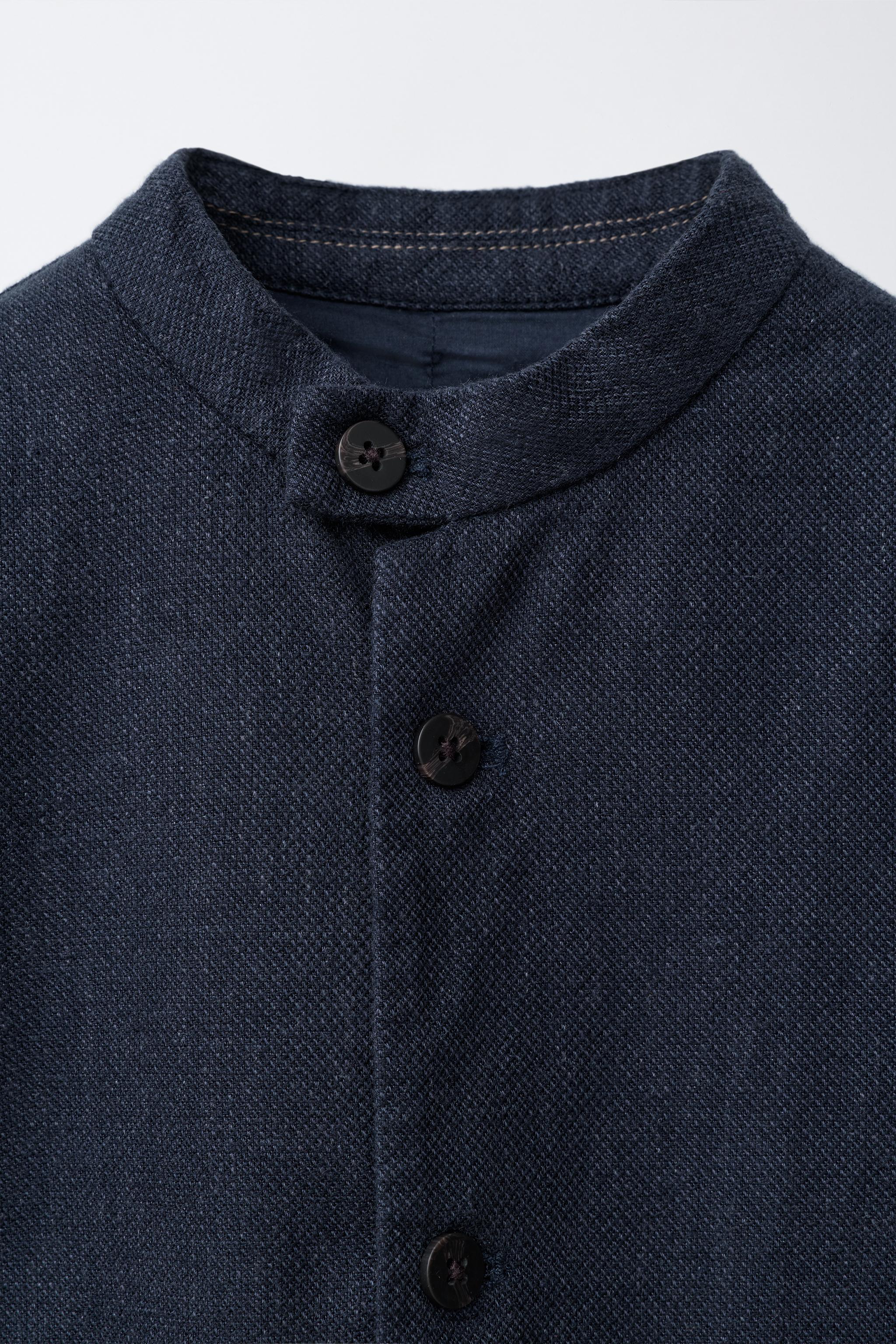 LINEN MANDARIN COLLAR SUIT JACKET - Navy blue | ZARA Canada