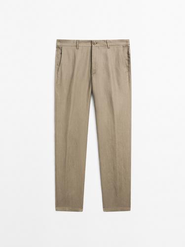 Pantalon tapered 100 % lin - Vert de Zara