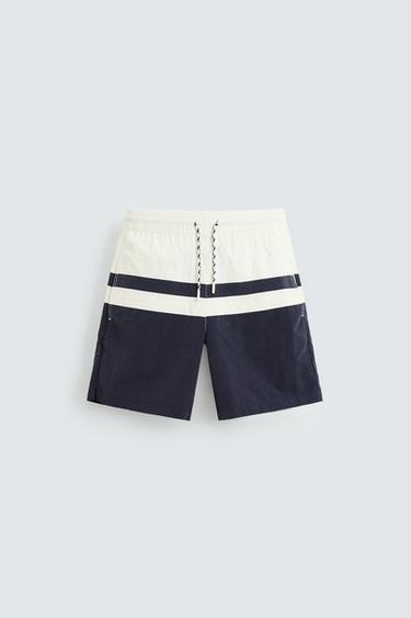 Zara COLOR BLOCK LONG SWIMSUIT - Navy blue