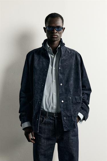 RELAXED-FIT SUEDE LEATHER PARKA — Blue / Gray 2
