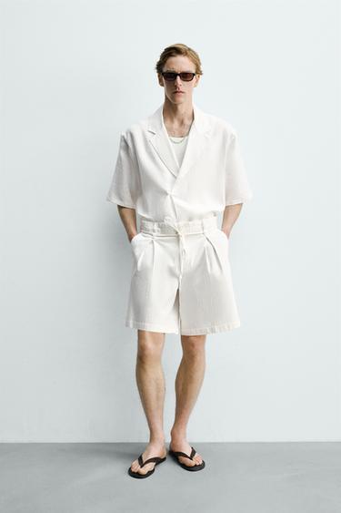 Zara RELAXED FIT PLEATED SHORTS - Ecru