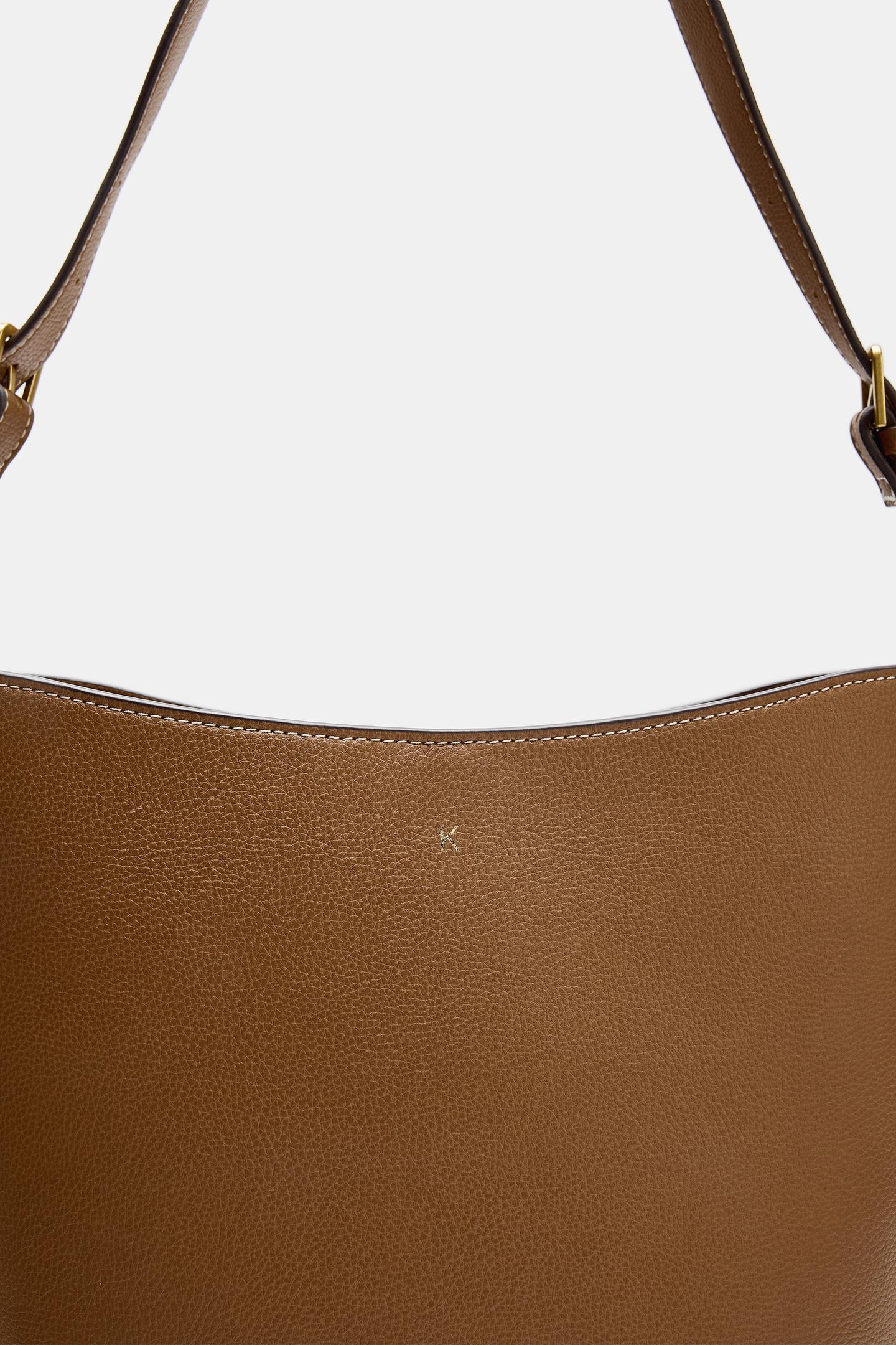 Женская сумка Zara Topstitched Shoulder, цвет: Тёмный рыжевато-коричневый — фото 7