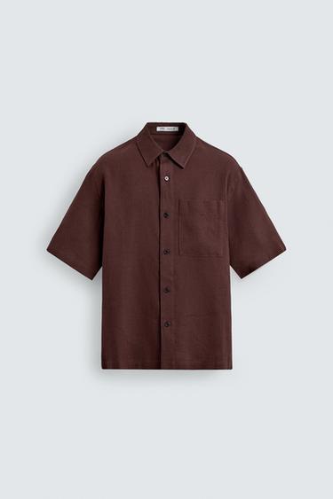 Zaras SKJORTA MED LÖS PASSFORM AV LINNEBLANDNING - Vinröd