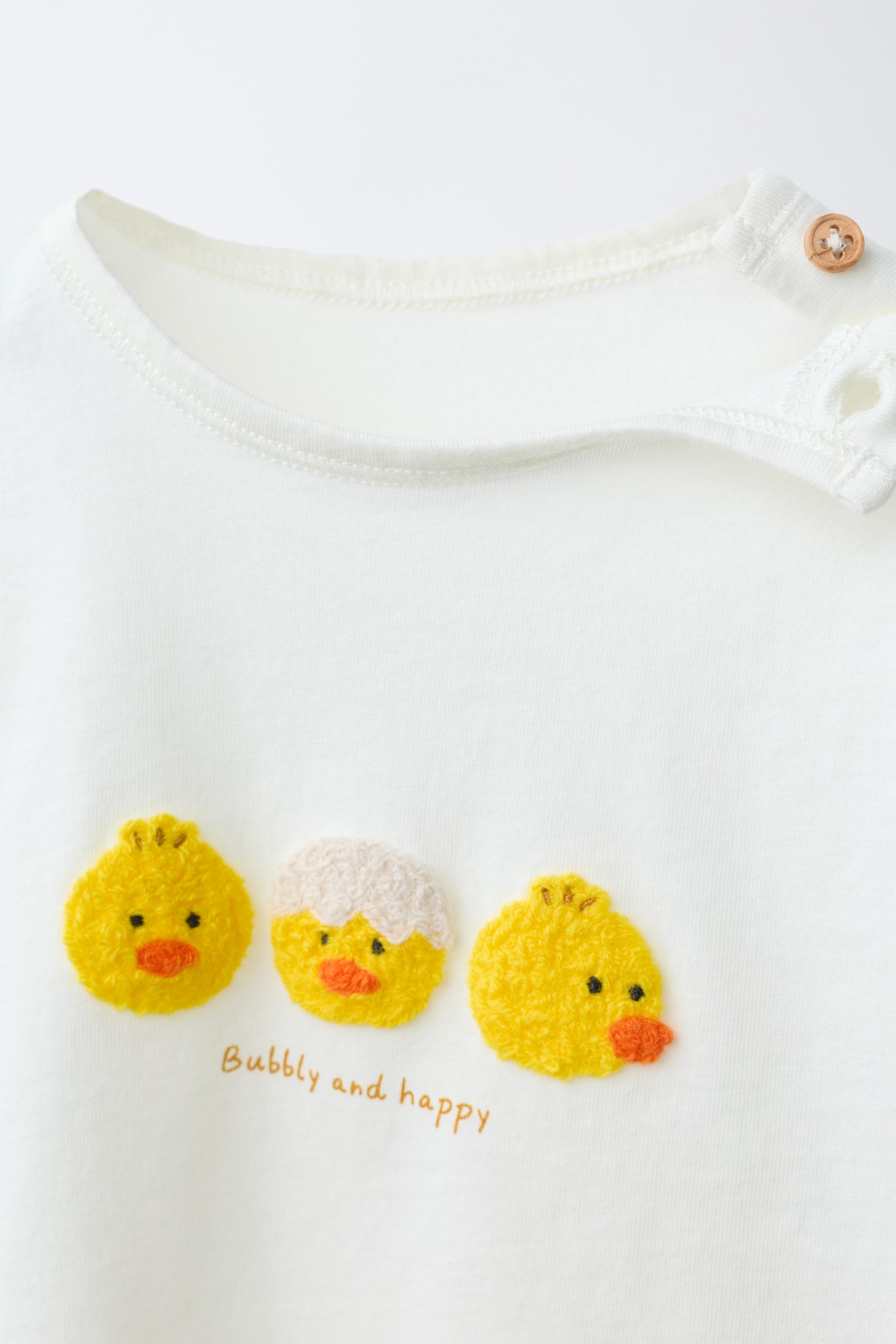 HAUT POUSSINS BRODÉS EN VELOURS BOUCLÉ